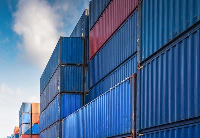 Shipping containers stacked high