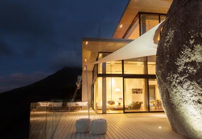 Exterior modern home at night